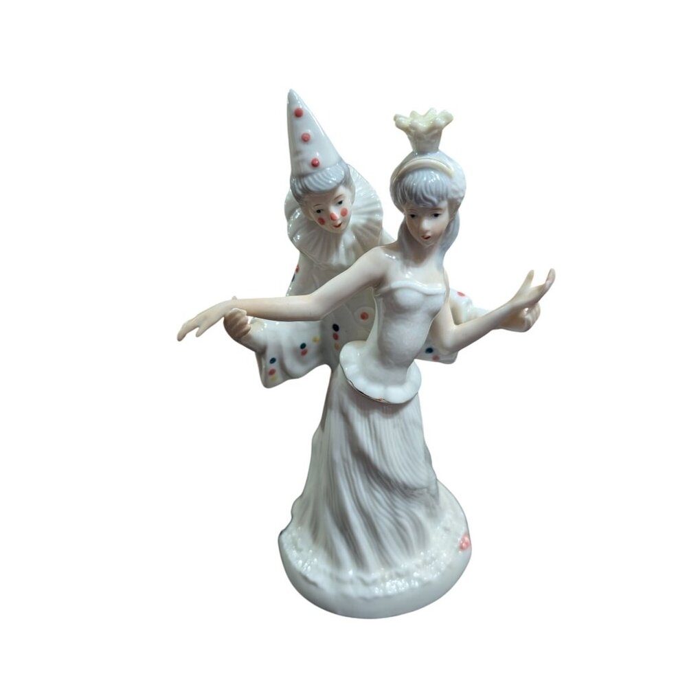 Roya Duncan Clown & Princess Figurine w/ Music Box 9.5 in tall Harlequin